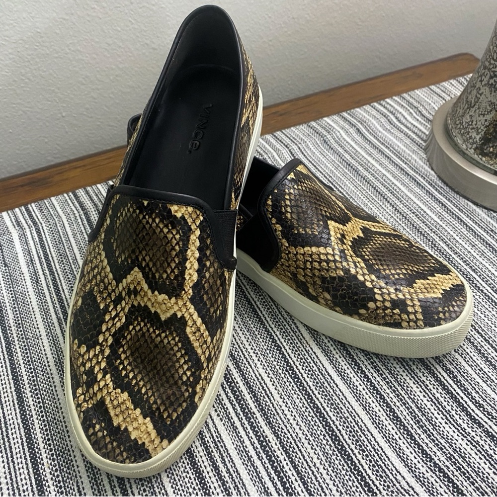 Vince Snake Print Slip-On Sneakers - Brown and Black